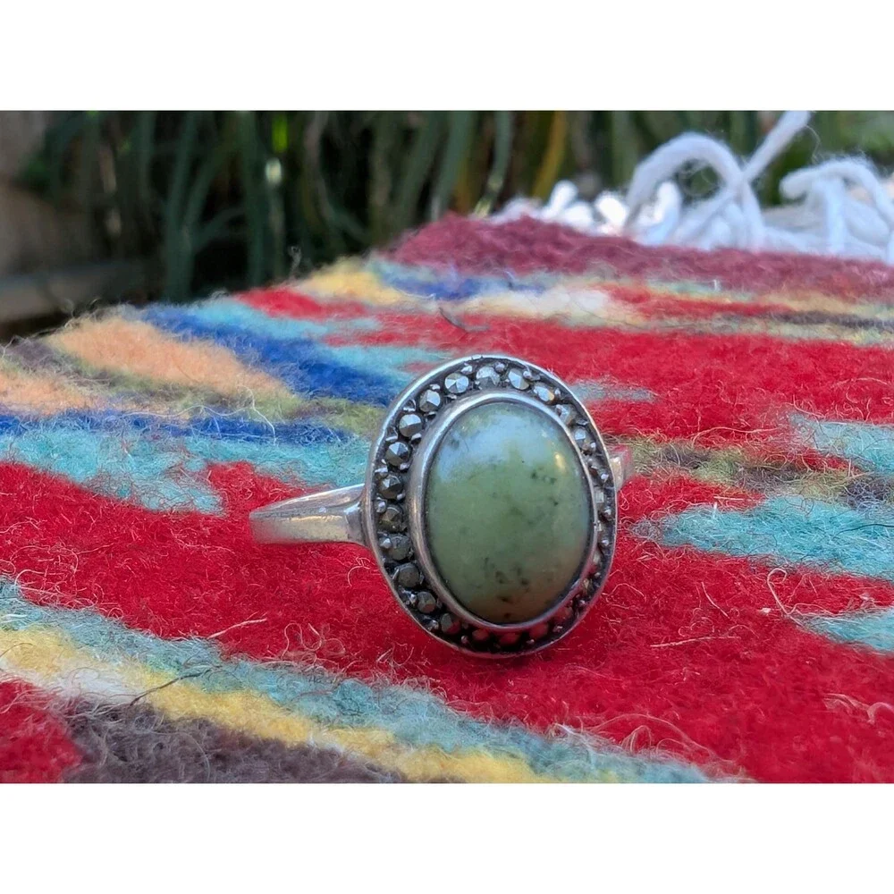 Sterling Irish Connemara Marble Ring; The Jewelry House Marcasite Ring